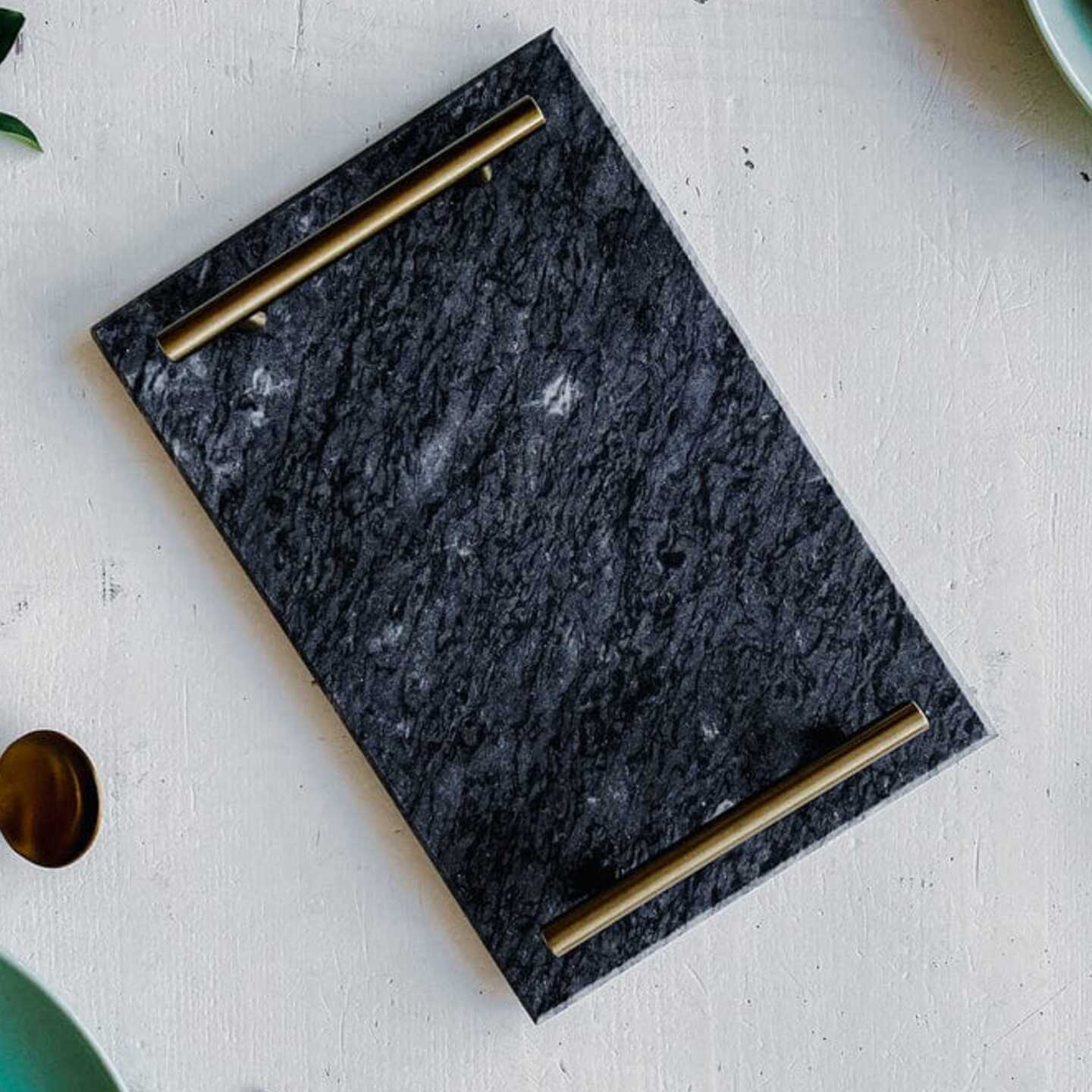 Black Marble Tray With Golden Handle