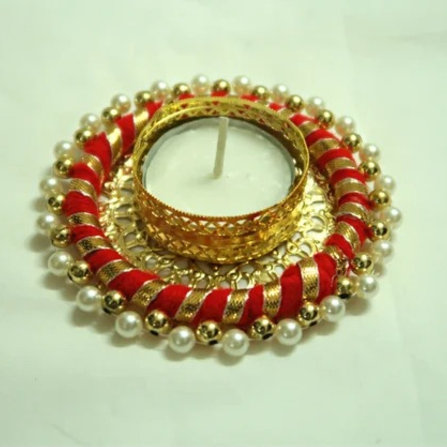 Candle Holder with artificial Pearl RED