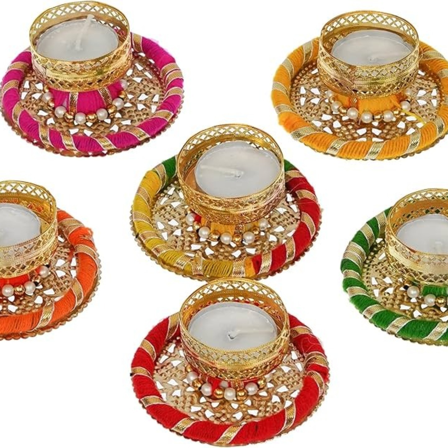 Decorative Round Candle Holder MULTICOLOR