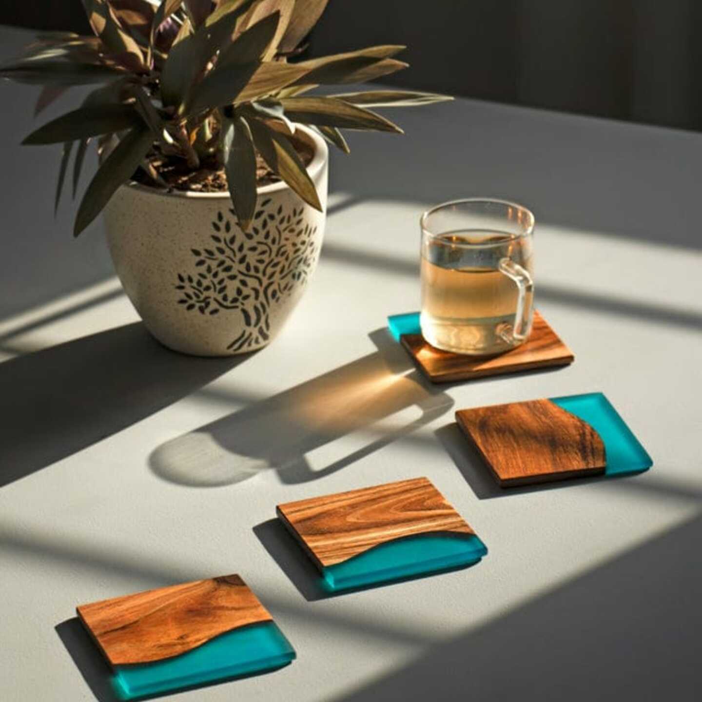 Blue Resin Wooden Coaster