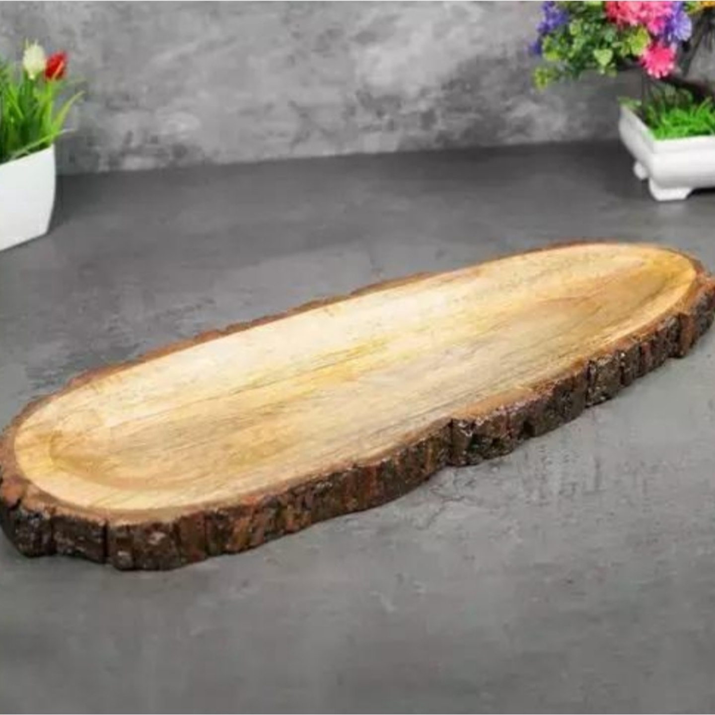 Wooden Papaya-Shaped Bark Platter