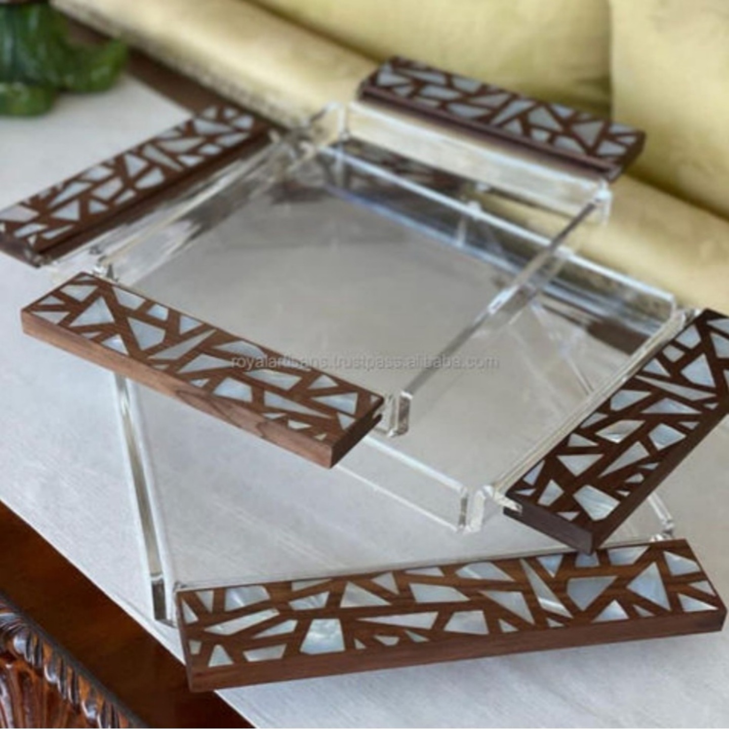 Acrylic Tray with MOP Inlay Work on Wood