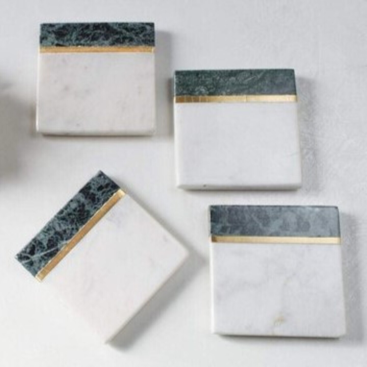 White & Green Marble Coaster with Brass Inlay