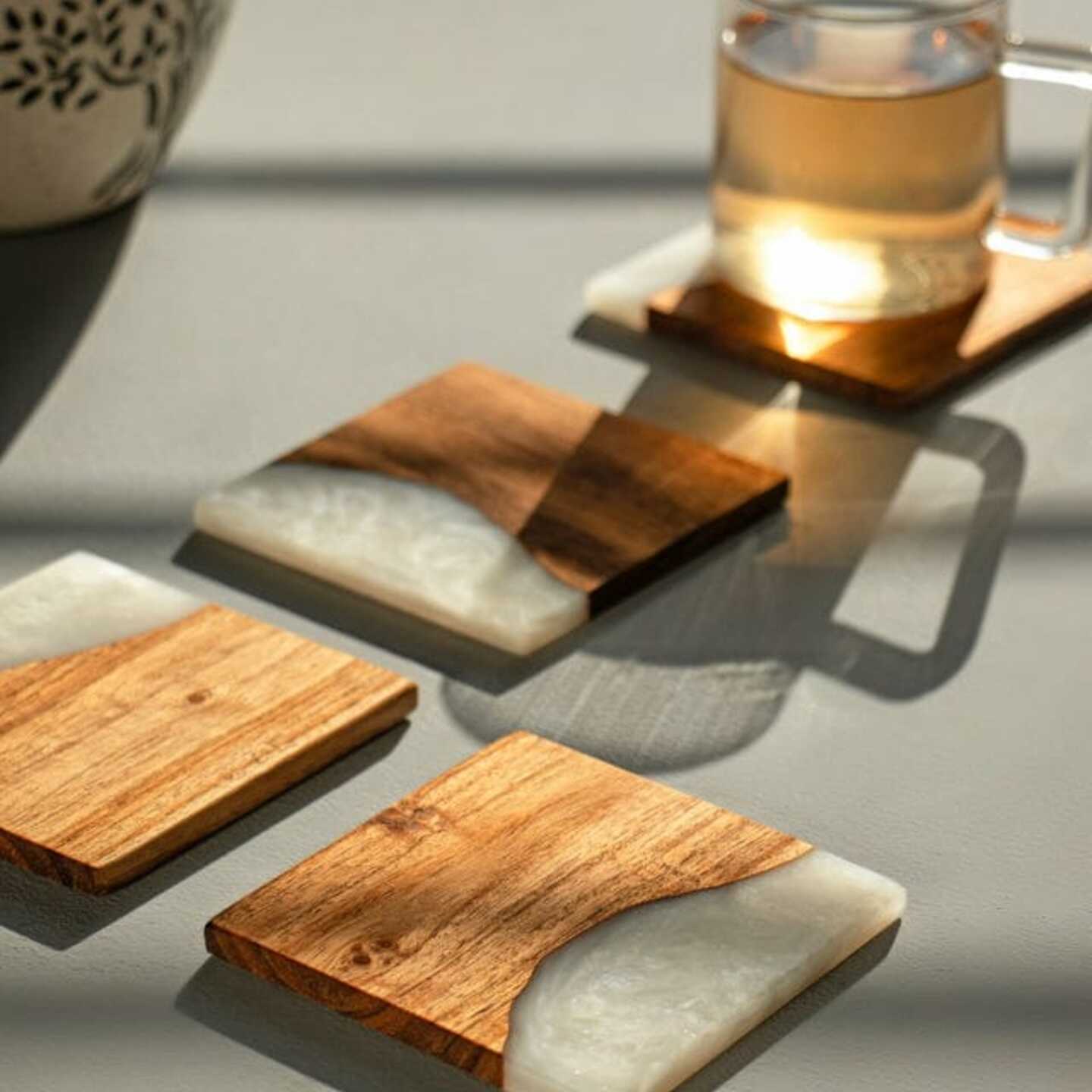 White Resin Wooden Coaster