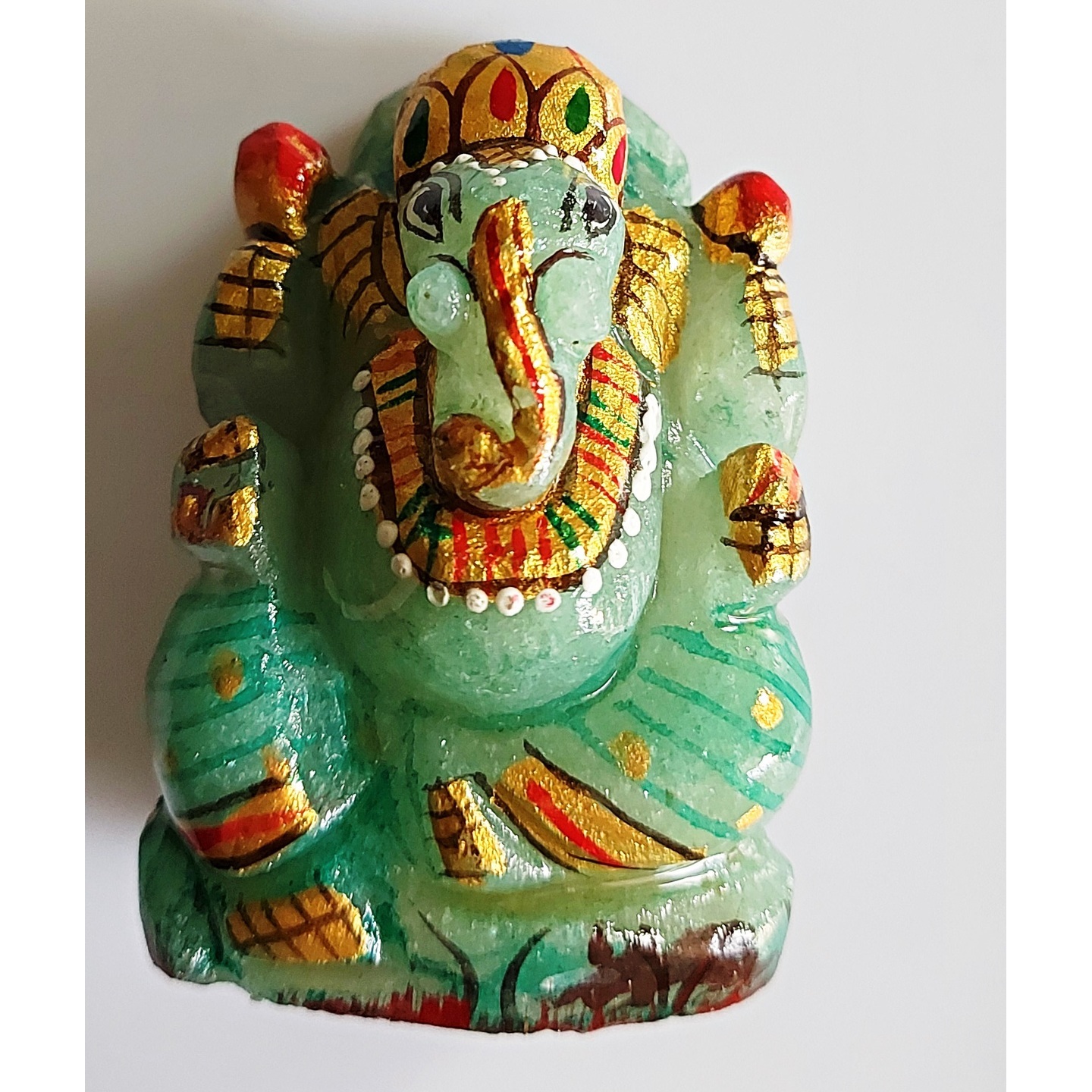 Natural Light Green Aventurine Painted Ganesh ji 