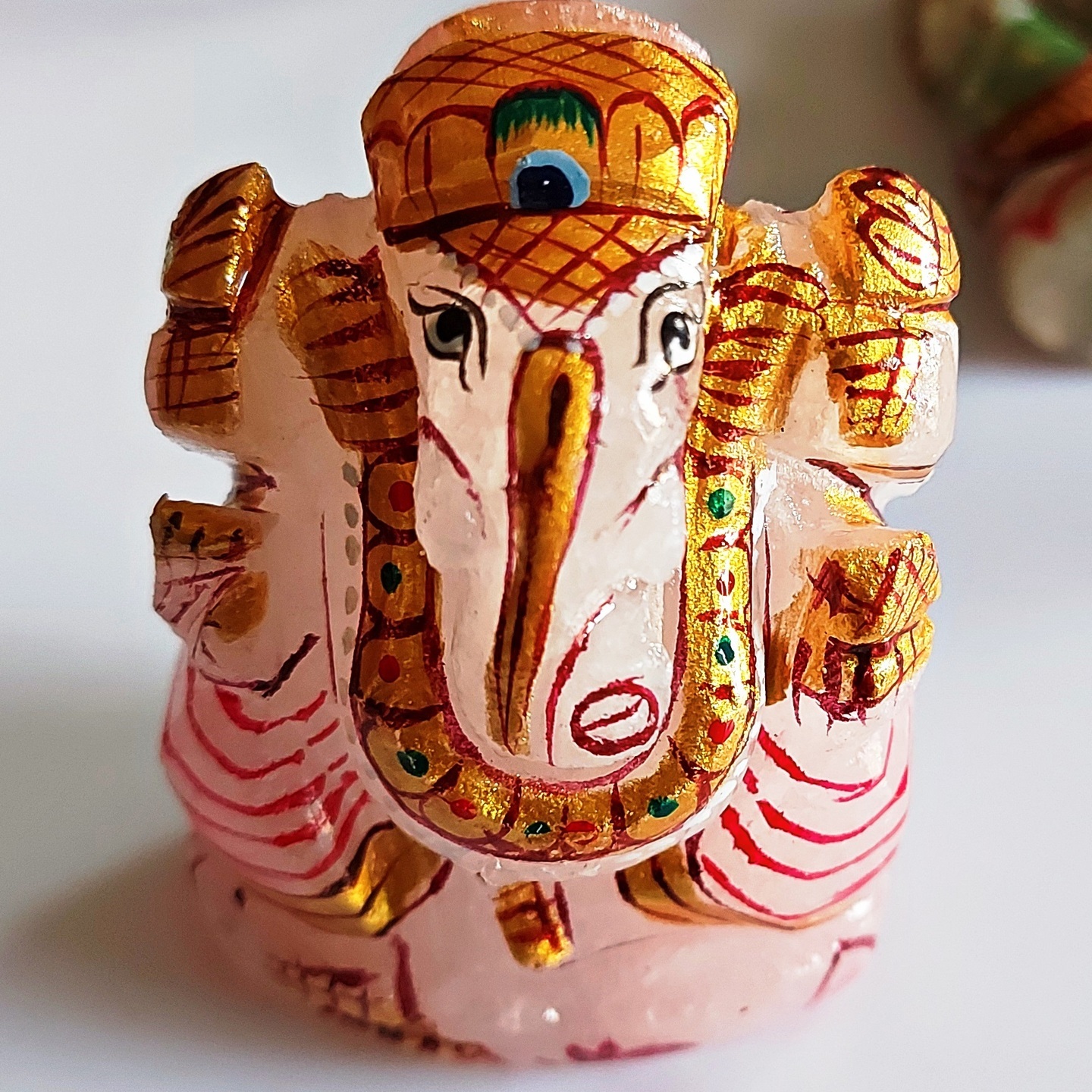 Natural Rose Quartz Painted Ganesh ji 