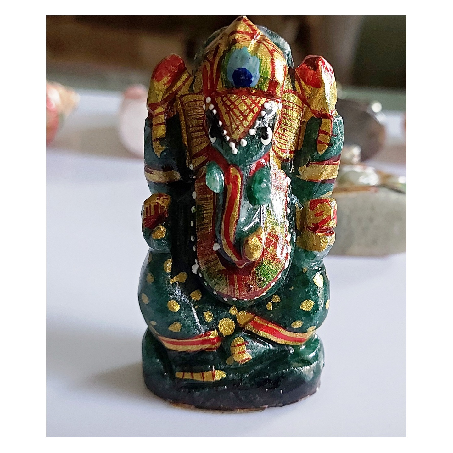 Natural Green Aventurine Painted Ganesh ji 