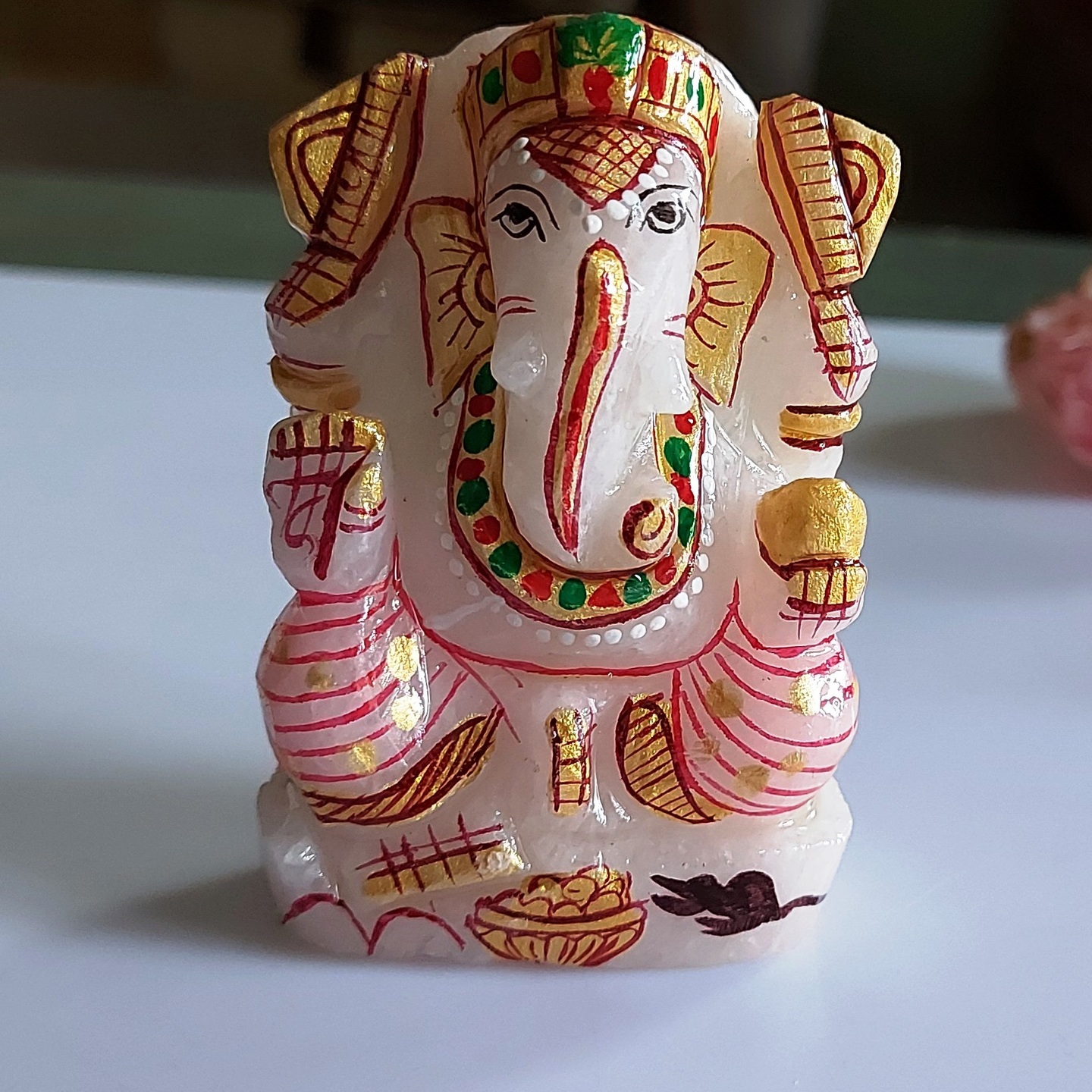 Natural White Quartz Painted Ganesh ji 