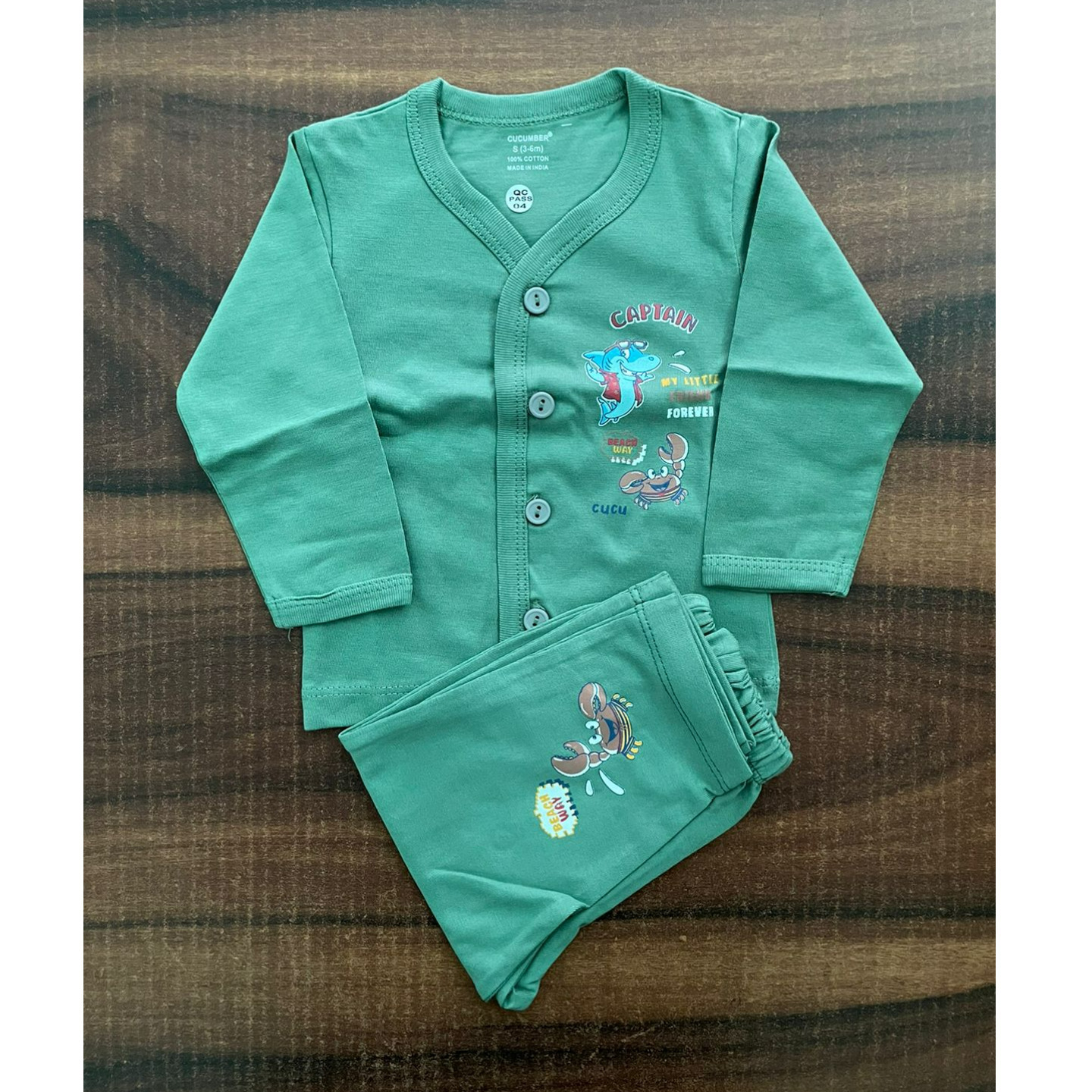 Newborn Infant Kids Cucumber Full Sleeves SetsNight Wear Set upto 6 Months GREEN