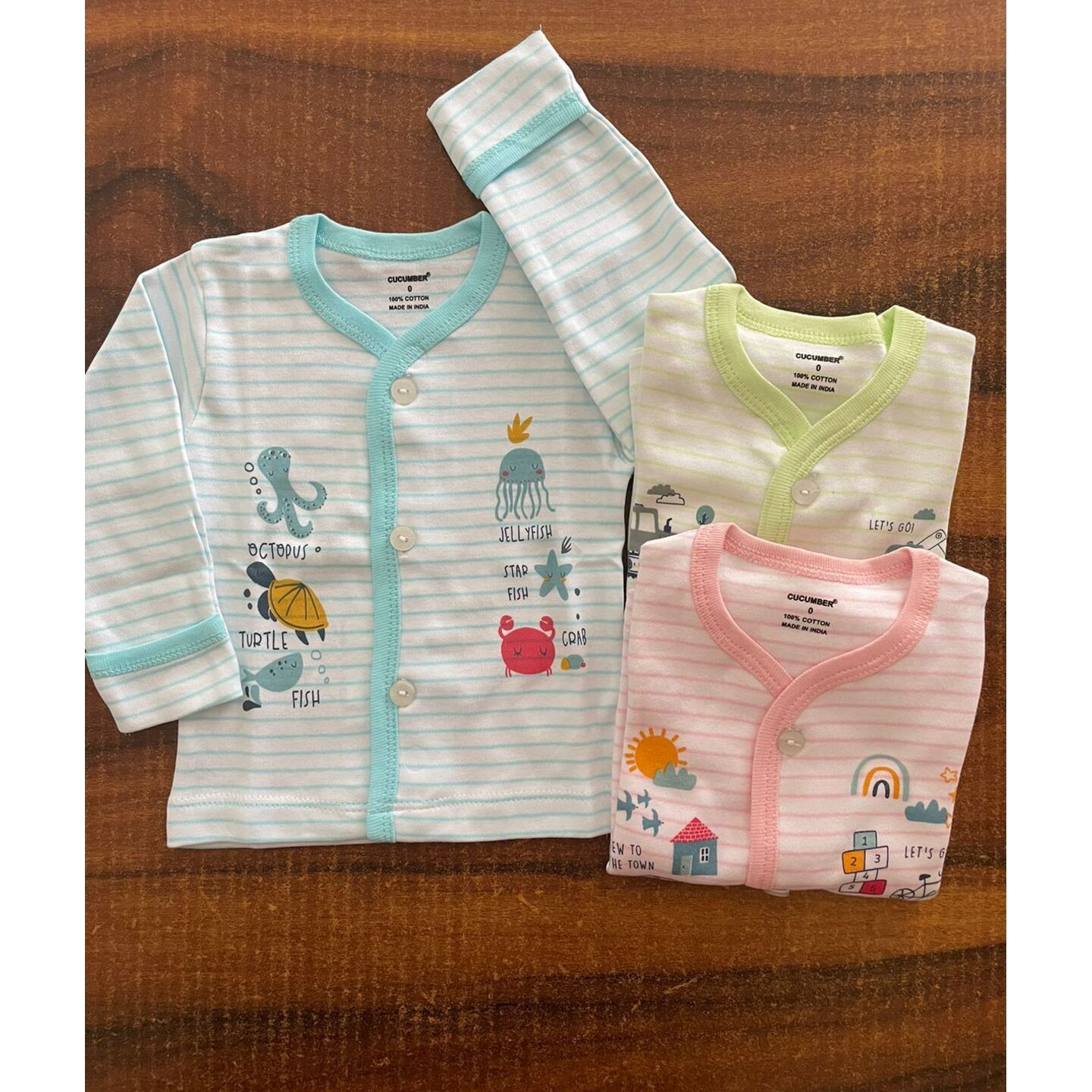 Newborn Infant Baby Cucumber Full Sleeves Tops (Pack of 3) Rs 550 NewBorn Size