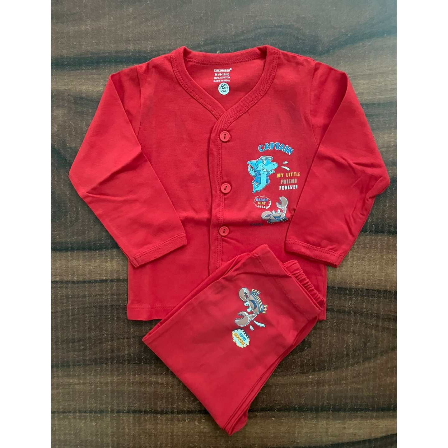 Newborn Infant Kids Cucumber Full Sleeves SetsNight Wear Set upto 6 Months RED