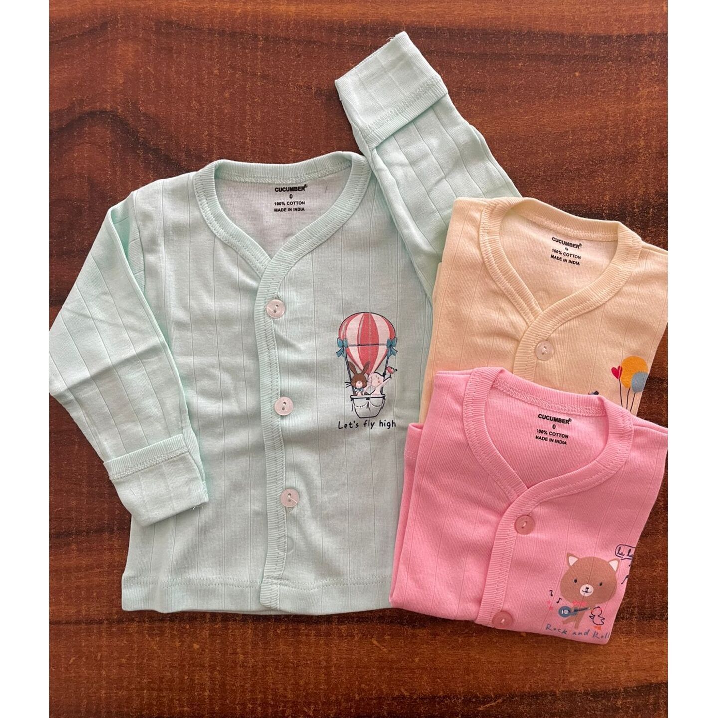 Cucumber Newborn Infant Baby Full Sleeves Top Set Pack of 3 Rs 360