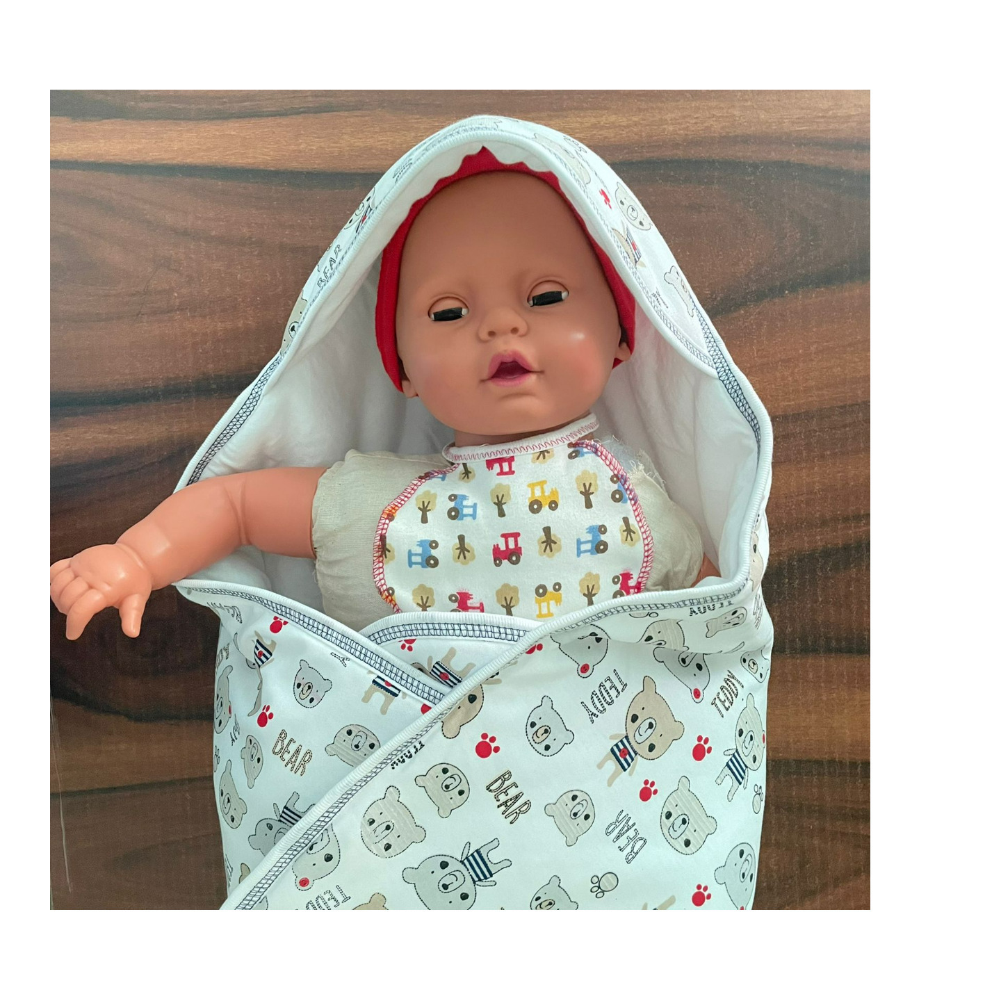 NewBorn Infant Cradle Togs Hooded Blanket with Polyfill Newborn babies Teddy Bear
