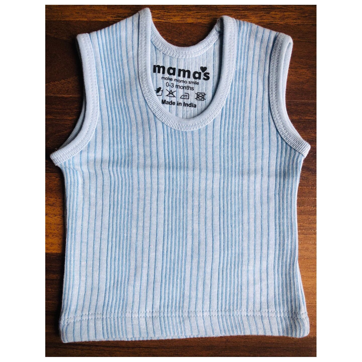 Mama’s Cut Sleeves Vests New Born to 3 Years Blue