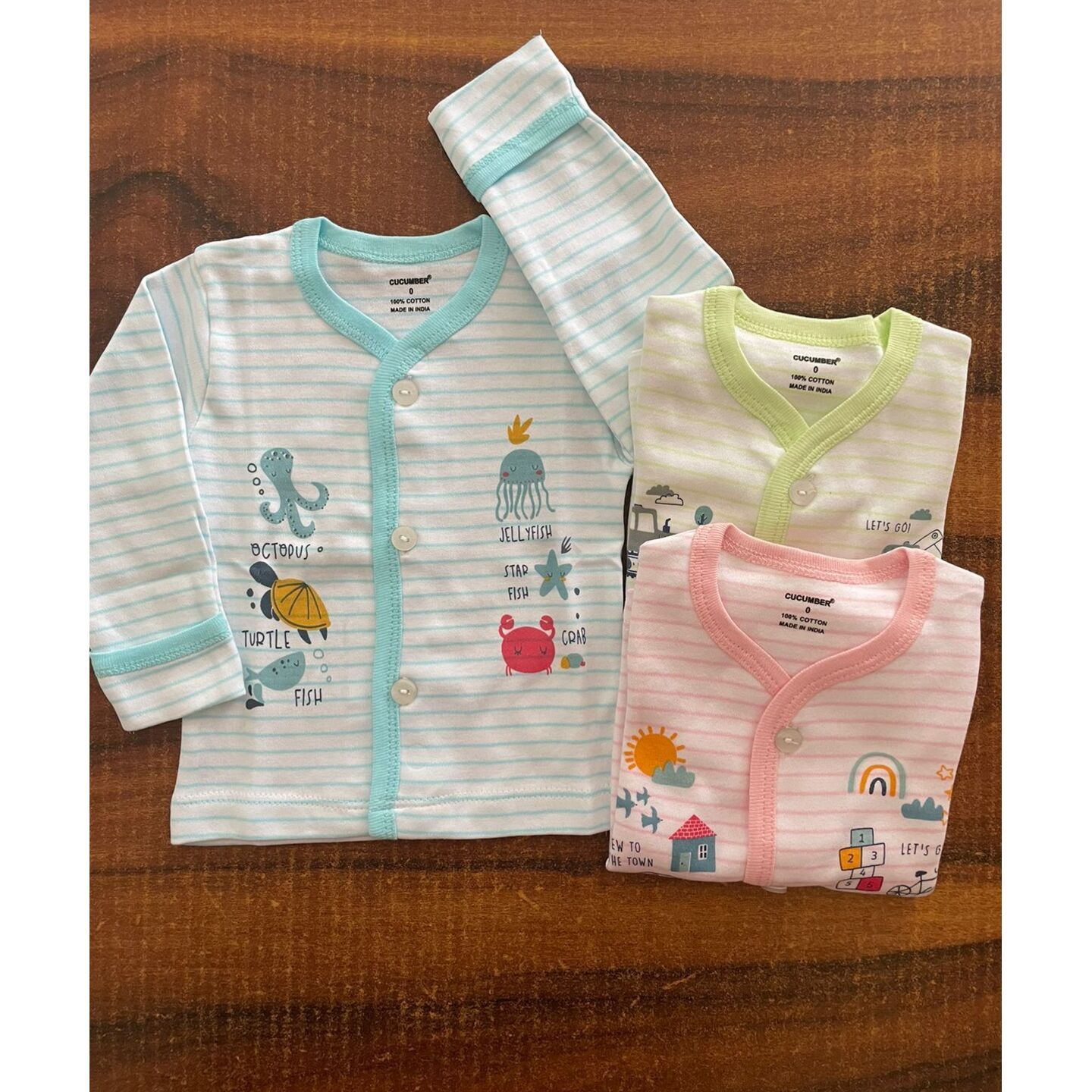 Cucumber Full Sleeves Tops Pack of 3 Rs 540 Only (New Born Size) Mix Colors