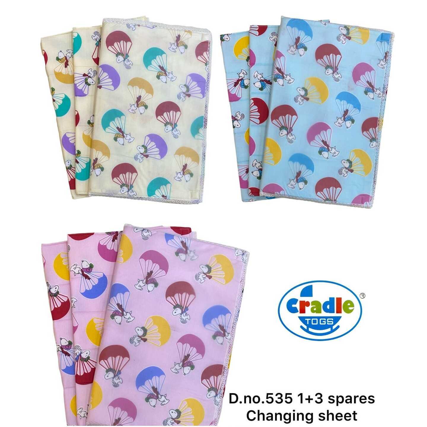 Cradle Togs Changing Sheets Pack of 3 with one Velcro Plastic sheet