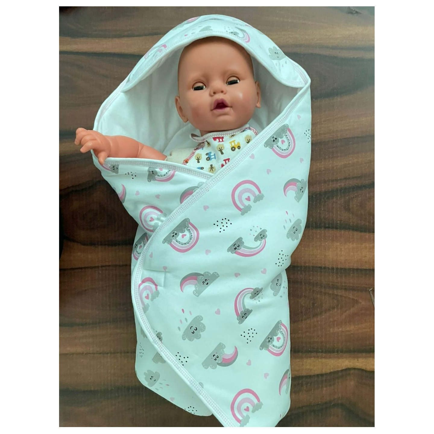 NewBorn Infant Cradle Togs Hooded Blanket with Polyfill Newborn babies Rainbow print