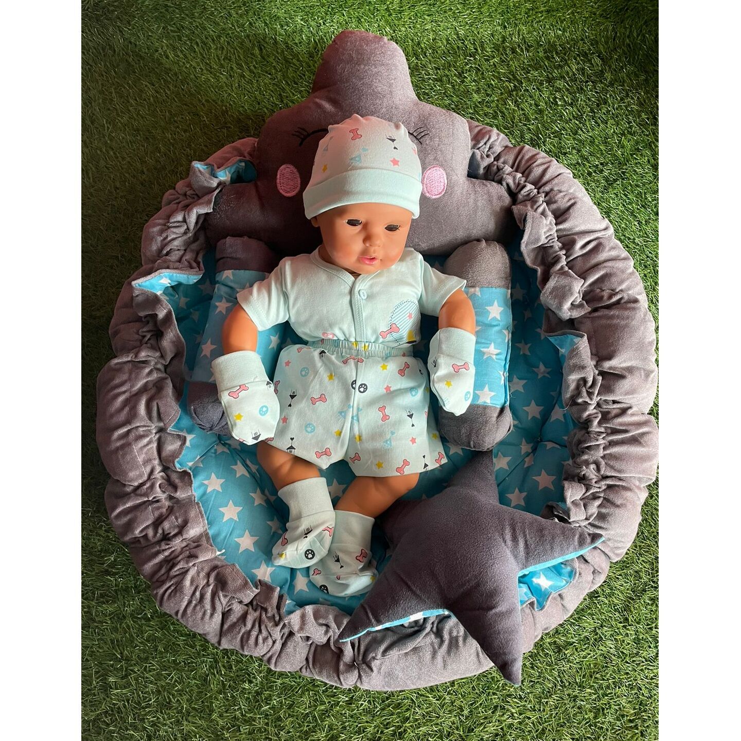Tub Bedding with Mosquito Net CUM Play Mat for New Born Babies upto 1 Year Blue star