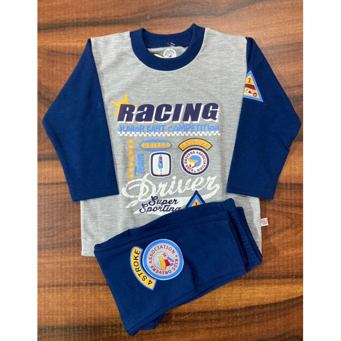 Newborn Infant Kids Babiano Full Sleeves Top & Lower Set BLUE & GREY