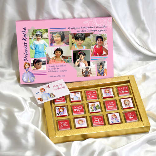 Birthday Collage Pink Gift Box , Personalized Assorted Chocolate 2 Bars + 9 Cubes