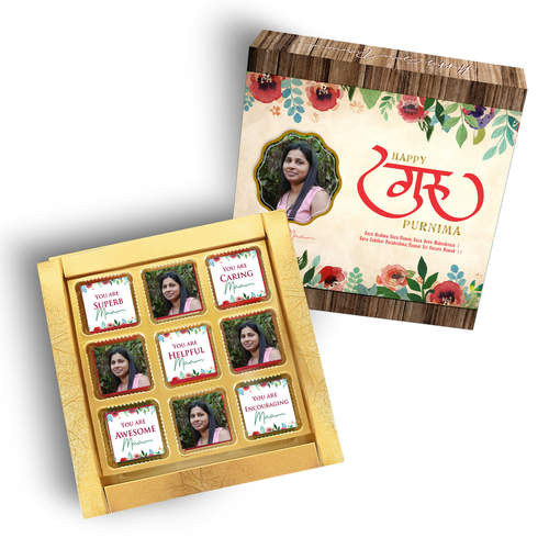Guru Purnima Gift Box, Personalized Assorted Chocolate (9 Cubes)