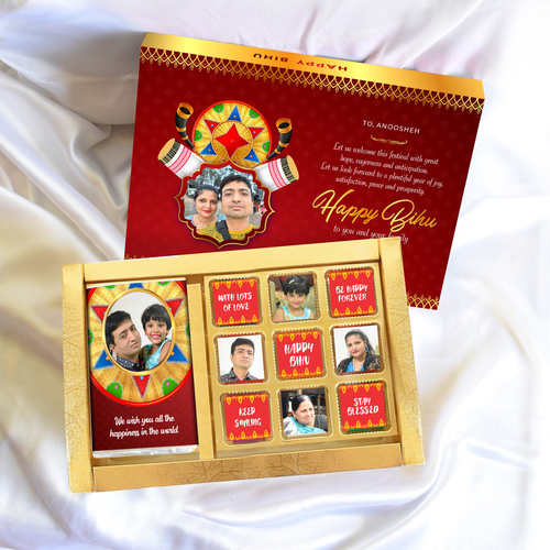 Bihu Gift Box, Personalized Assorted Chocolate (1 Bar + 9 Cubes)