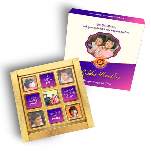 Raksha Bandhan Gift Box, Personalized Assorted Chocolate 9 Cubes