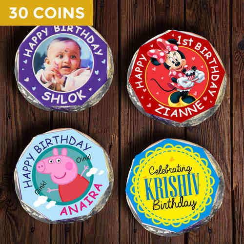 Birthday Return Gifts, Personalized Coin Chocolates - 30 pcs
