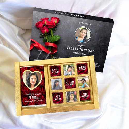 Valentine's Day Gift Box, Personalized Assorted Chocolate (1 Bar + 9 Cubes)
