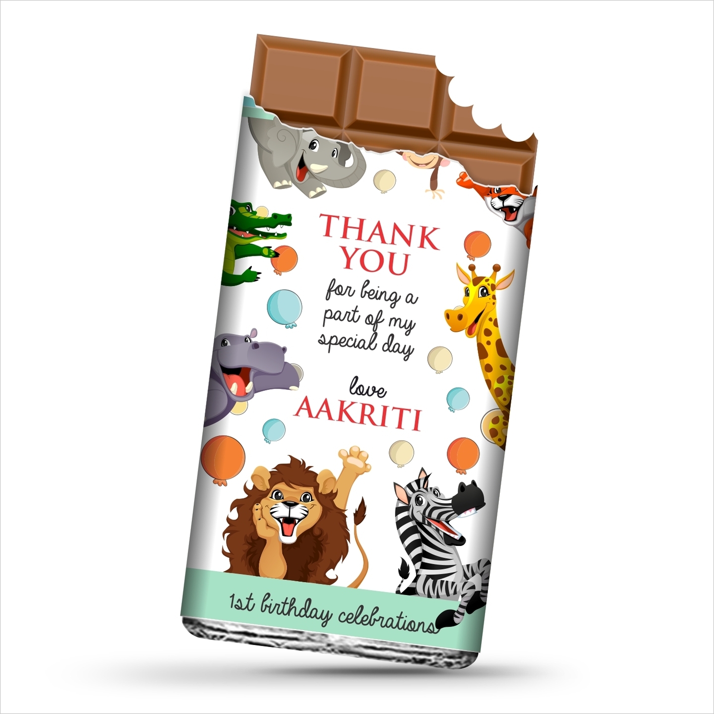 Birthday Return Gifts, Animals Theme Personalize Chocolates - 10 Bars