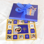 Friendship Day Blue Gift Box, Personalized Assorted Chocolate (1 Bar + 14 Cubes)