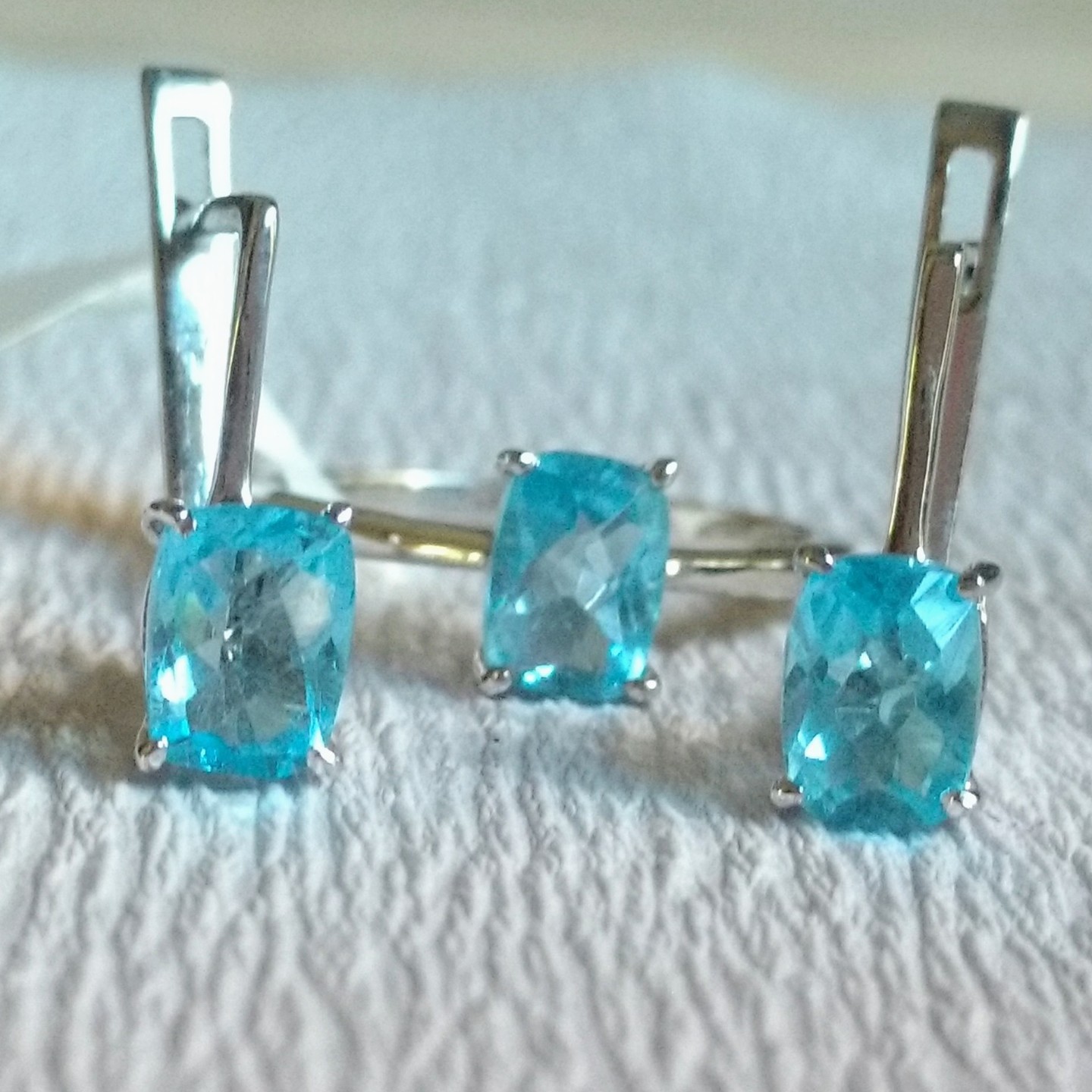 Blue Topaz Ring Earing Set Silver
