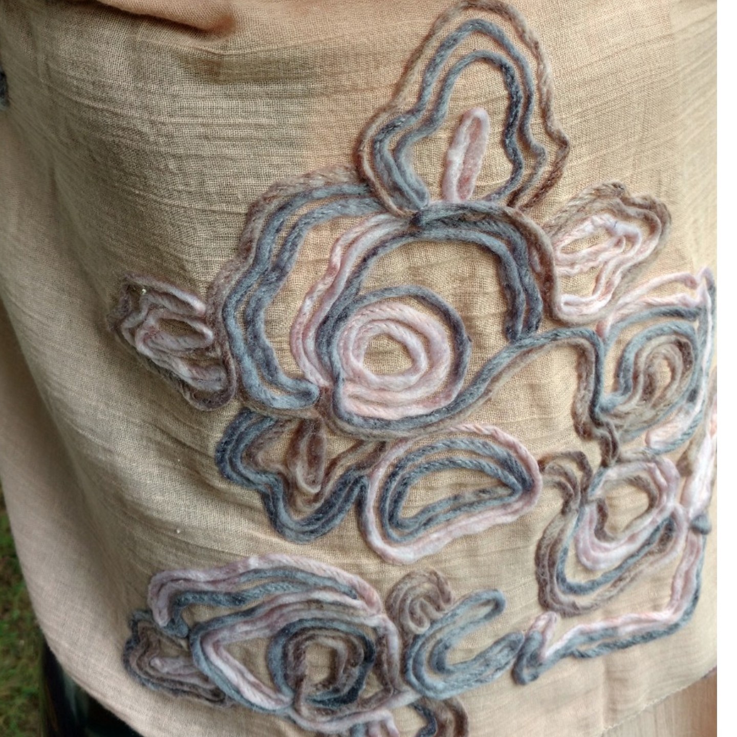 Peach Woolen Embroidered Shawl