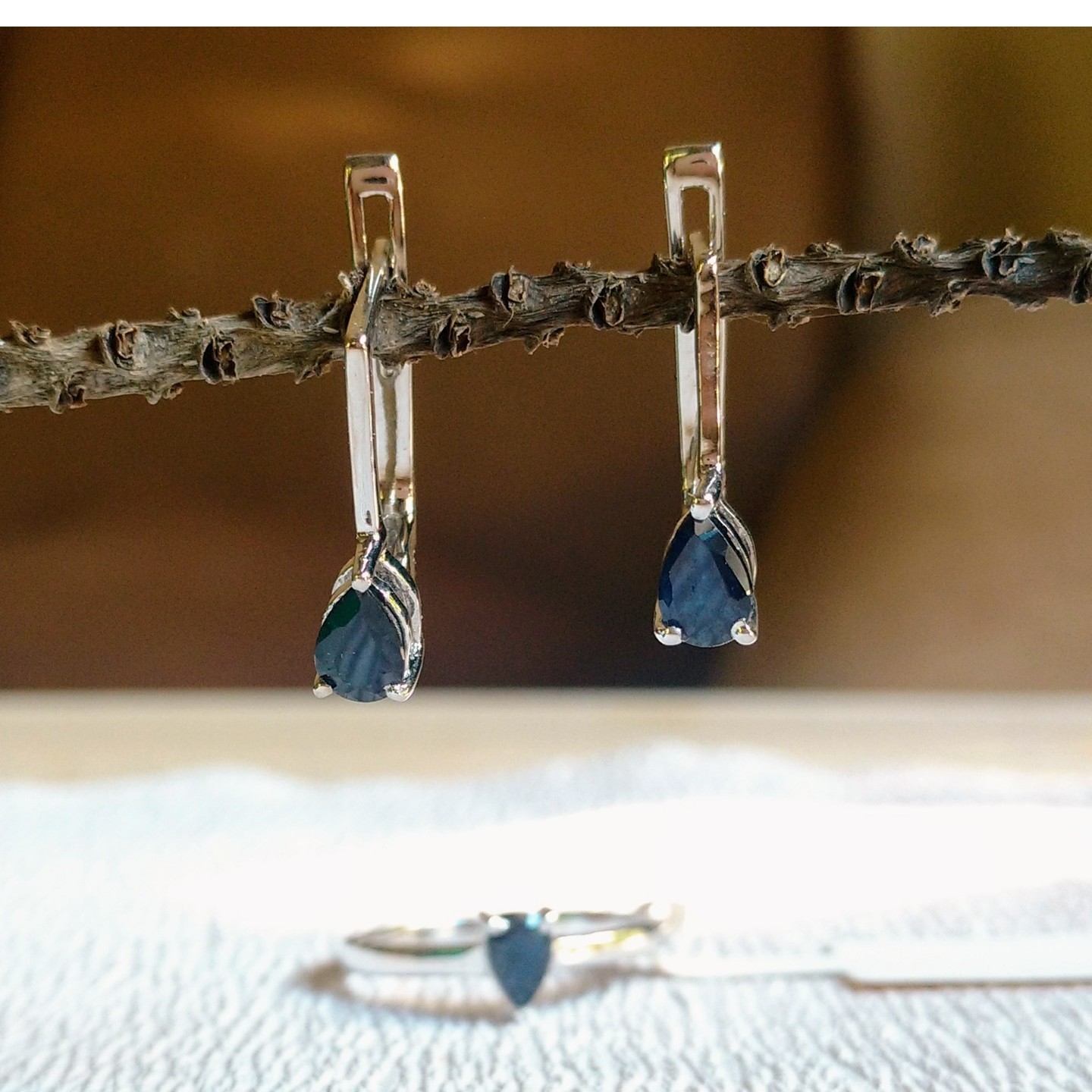 Blue Sapphire Ring Earing Set Silver