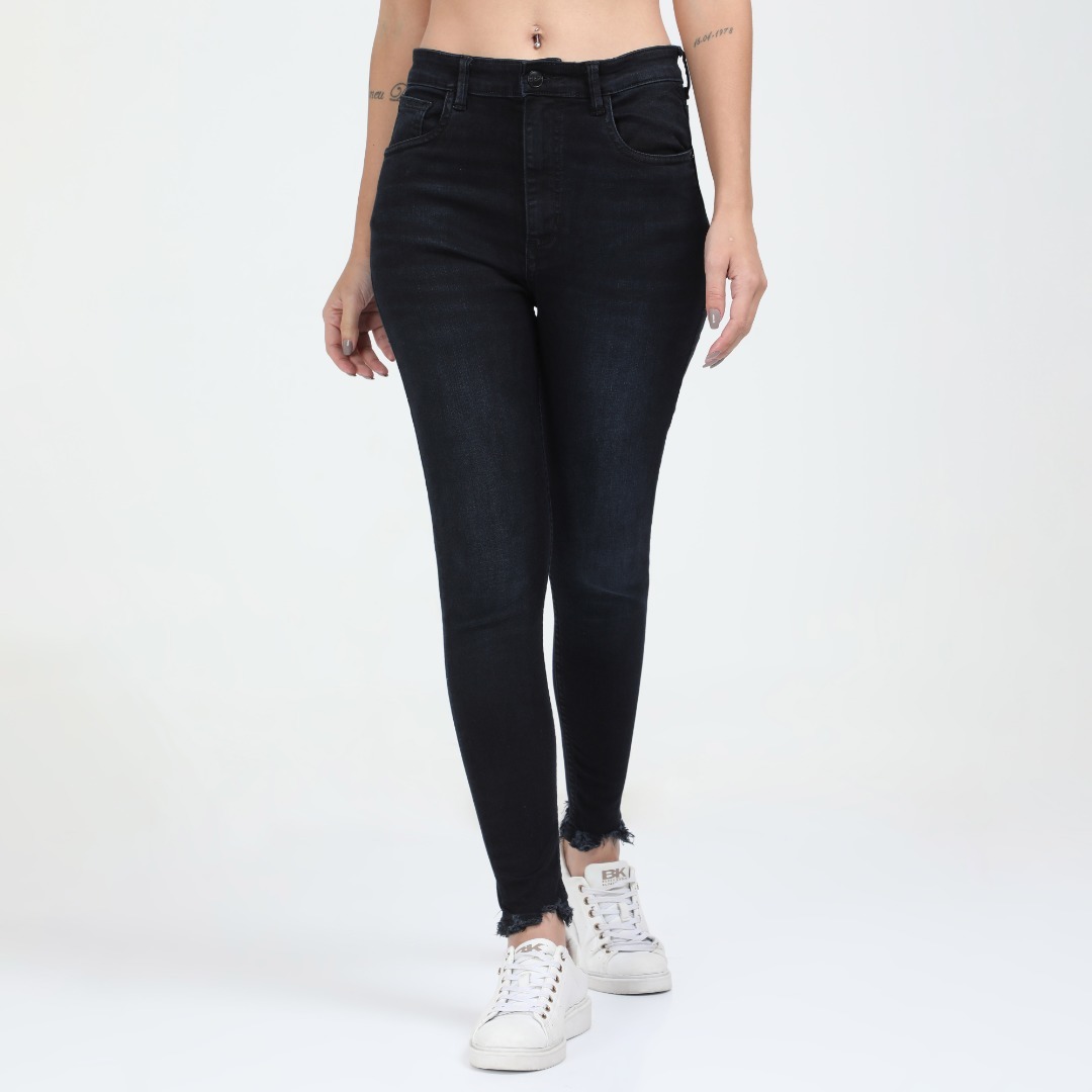 Bluish Black Ankle Distressed Super Skinny High-Rise Jeans