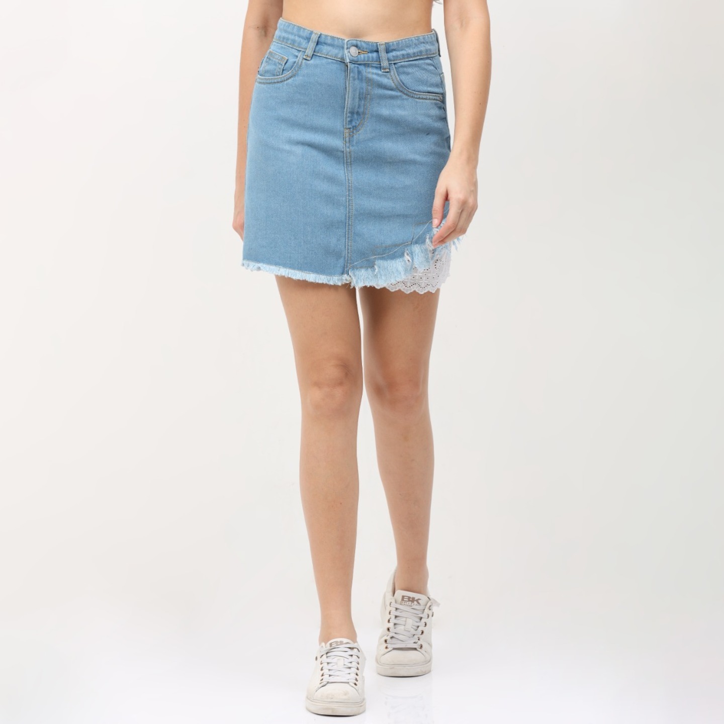 Ice Blue High-Rise Skirt With Lace