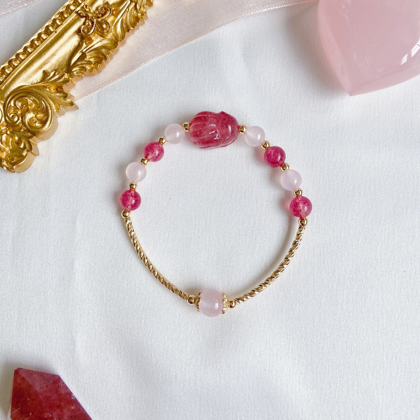 Strawberry Nine Tailed Fox + Rose Quartz + Strawberry Quartz