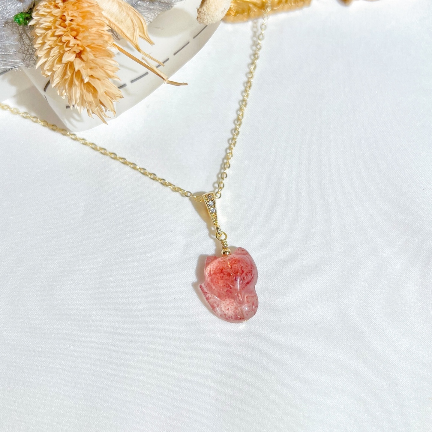 Fairy Fox Necklace With Crystal Pendant