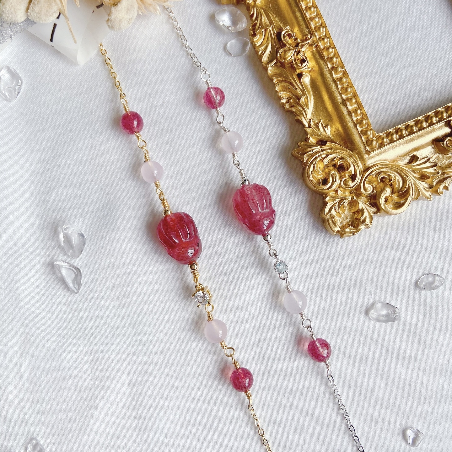 Strawberry Nine Tailed Fox + Rose Quartz + Strawberry Quartz