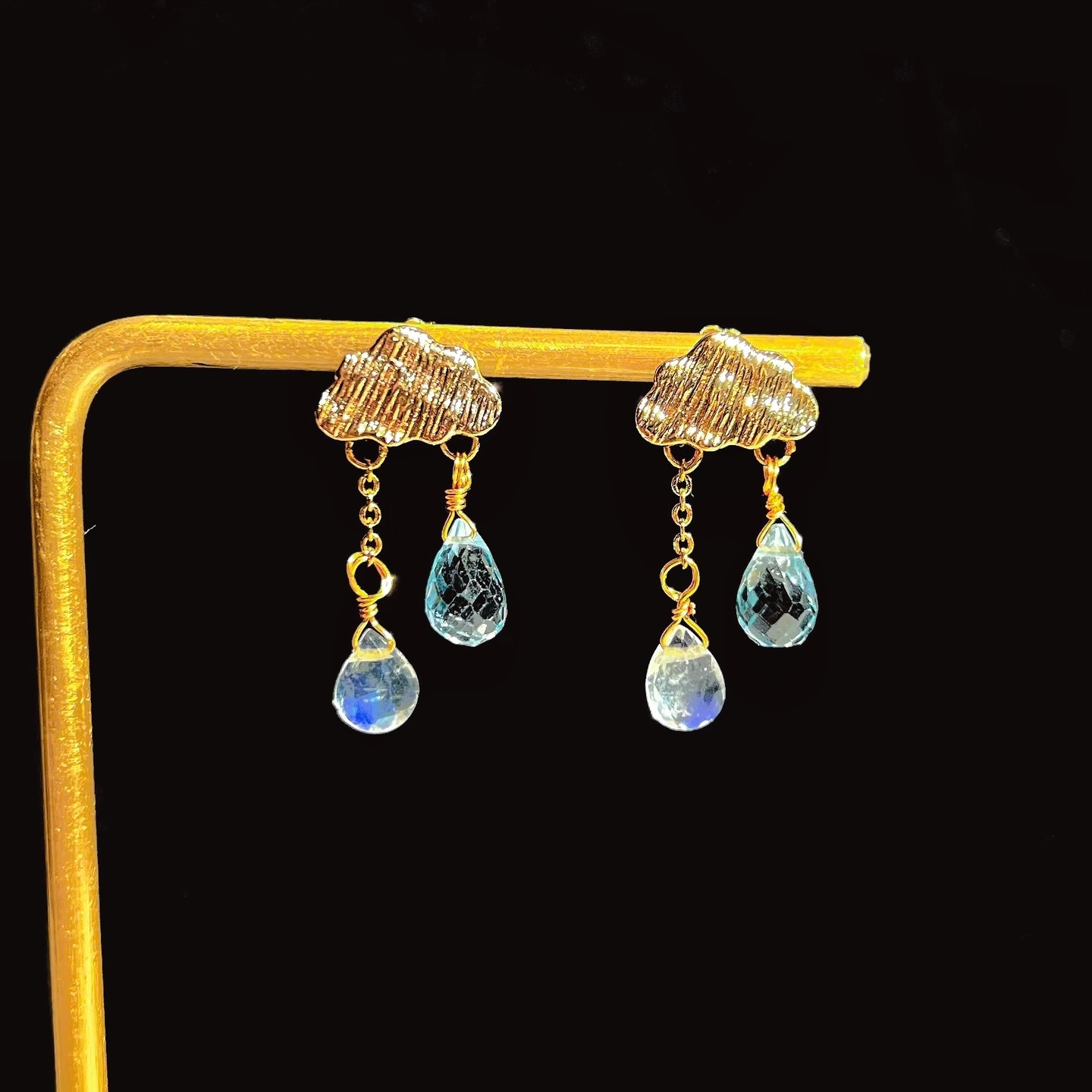 Sparkling Raindrops - Moonstone + Blue Topaz Cloud Earrings