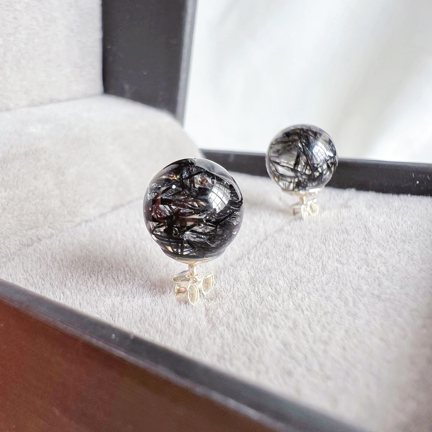 Black Rutilated Quartz Ear Stud
