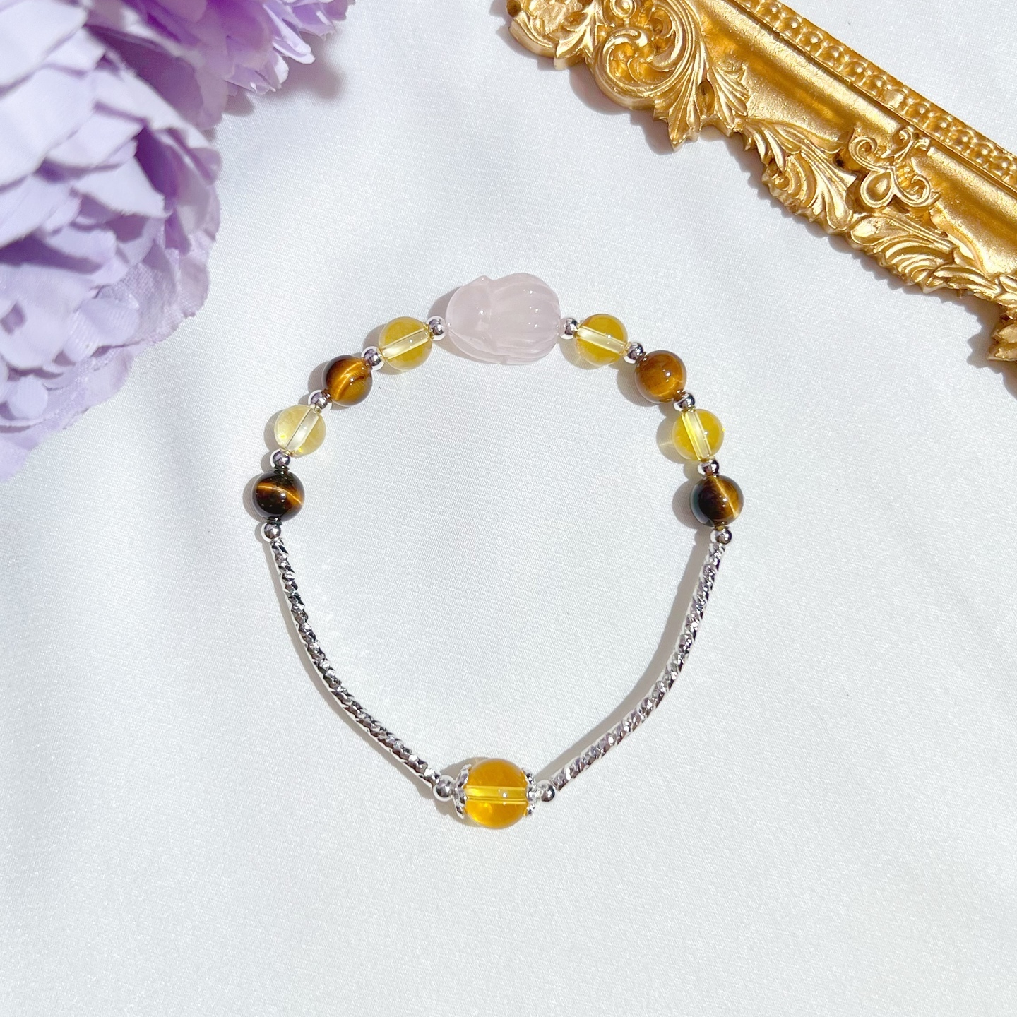 Rose Quartz Nine Tail Fox + Citrine + Tigers Eye