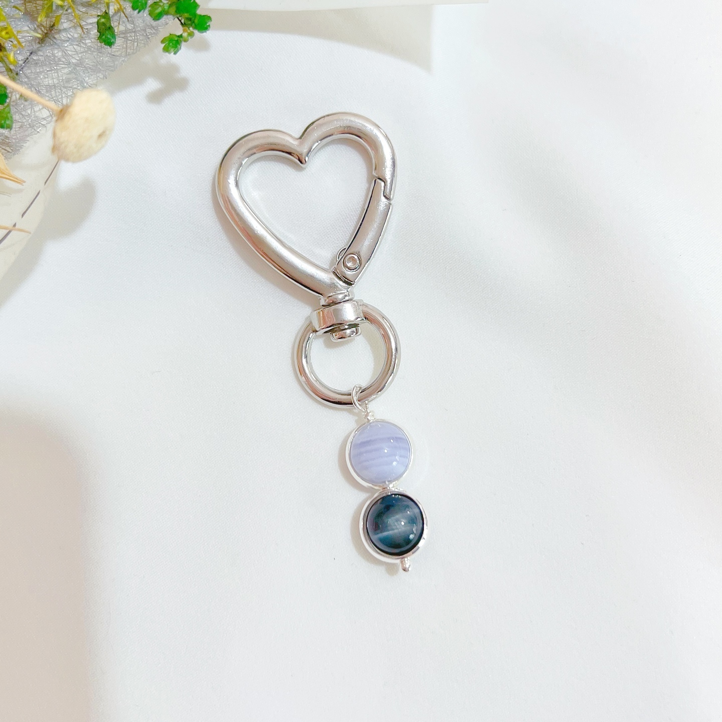 Blue Lace Agate + Blue Tigers Eye Keyring