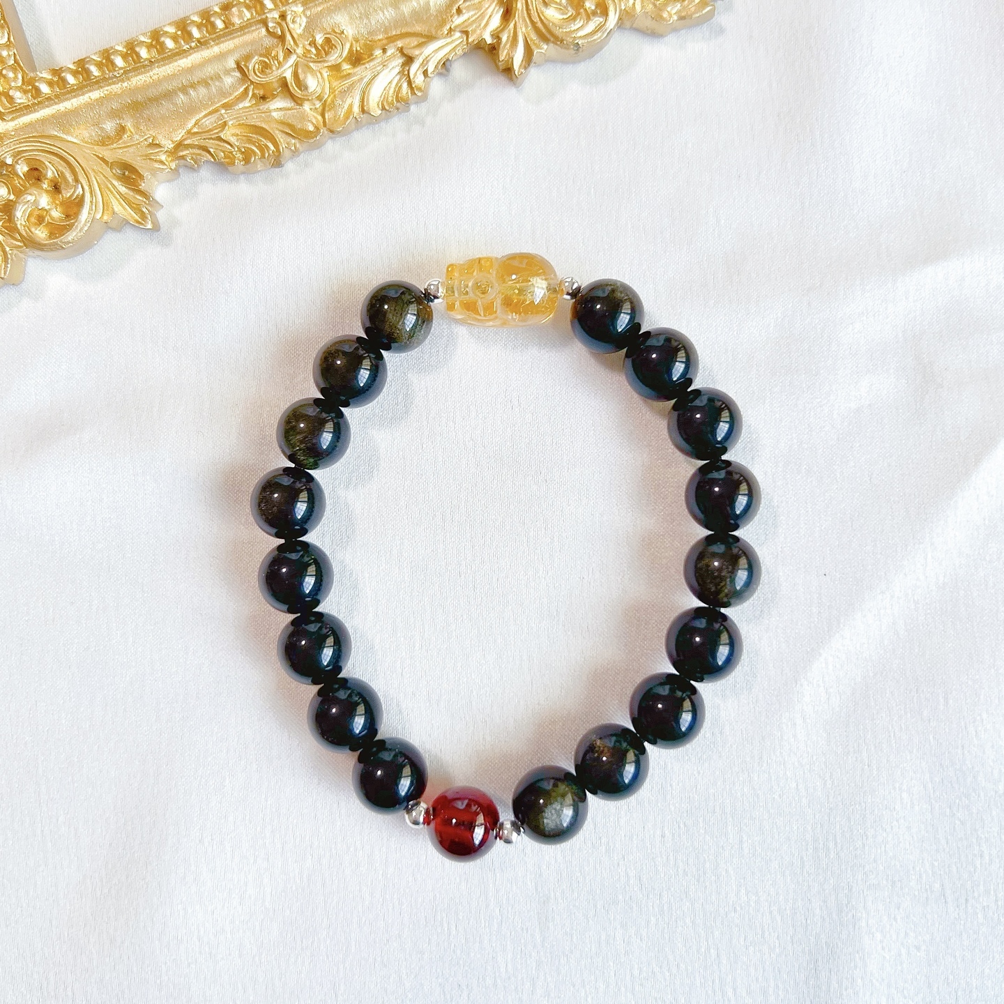 Citrine Pixiu + Red Garnet + Golden Obsidian