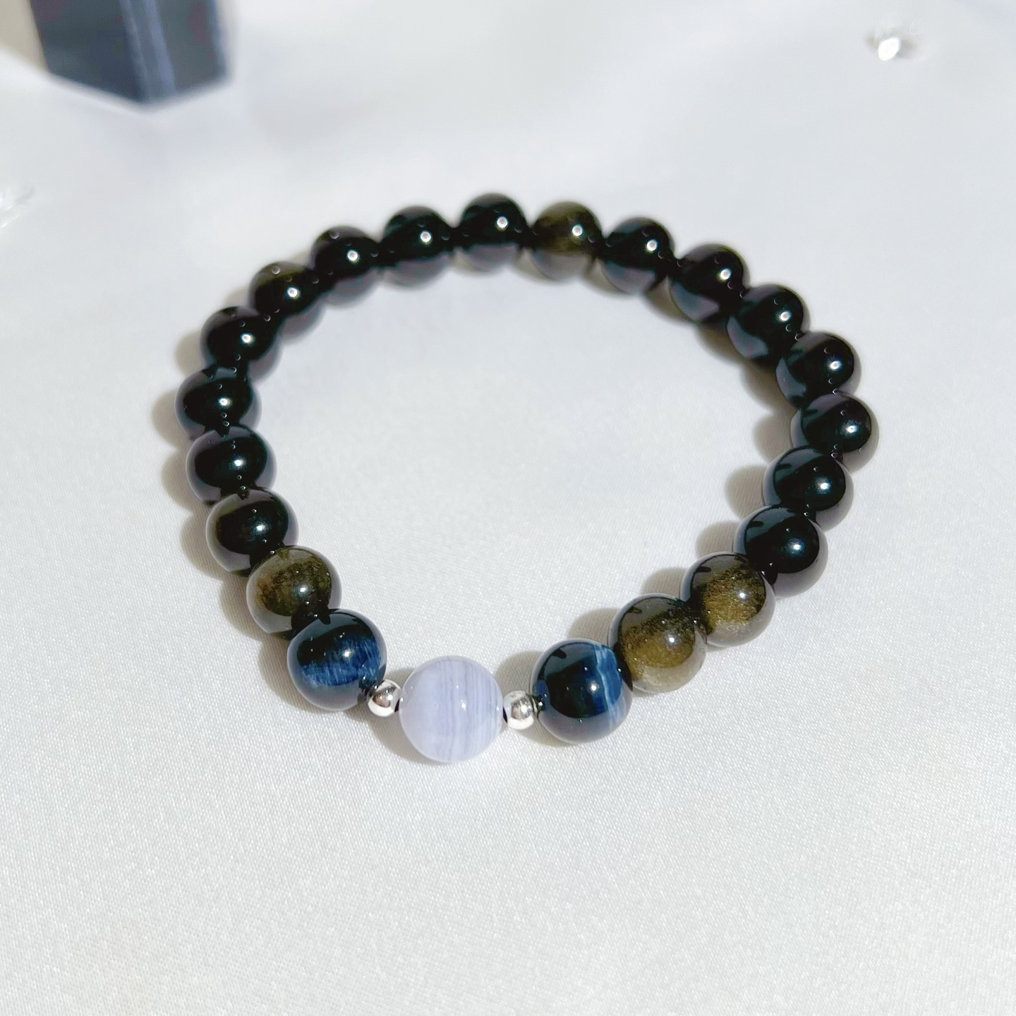 Blue Lace Agate + Blue Tigers Eye + Golden Obsidian