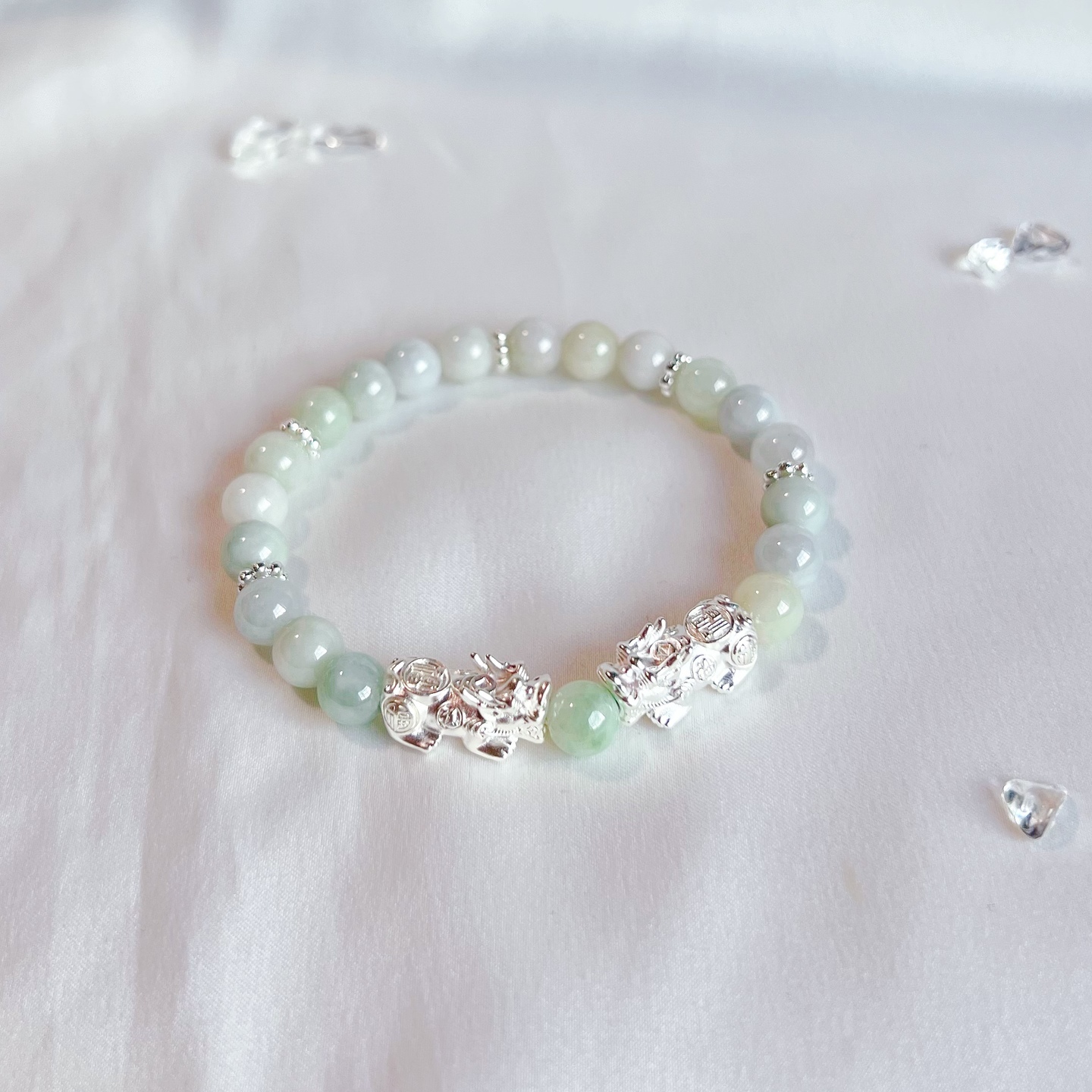 SILVER Oriental Jade Double Pixiu