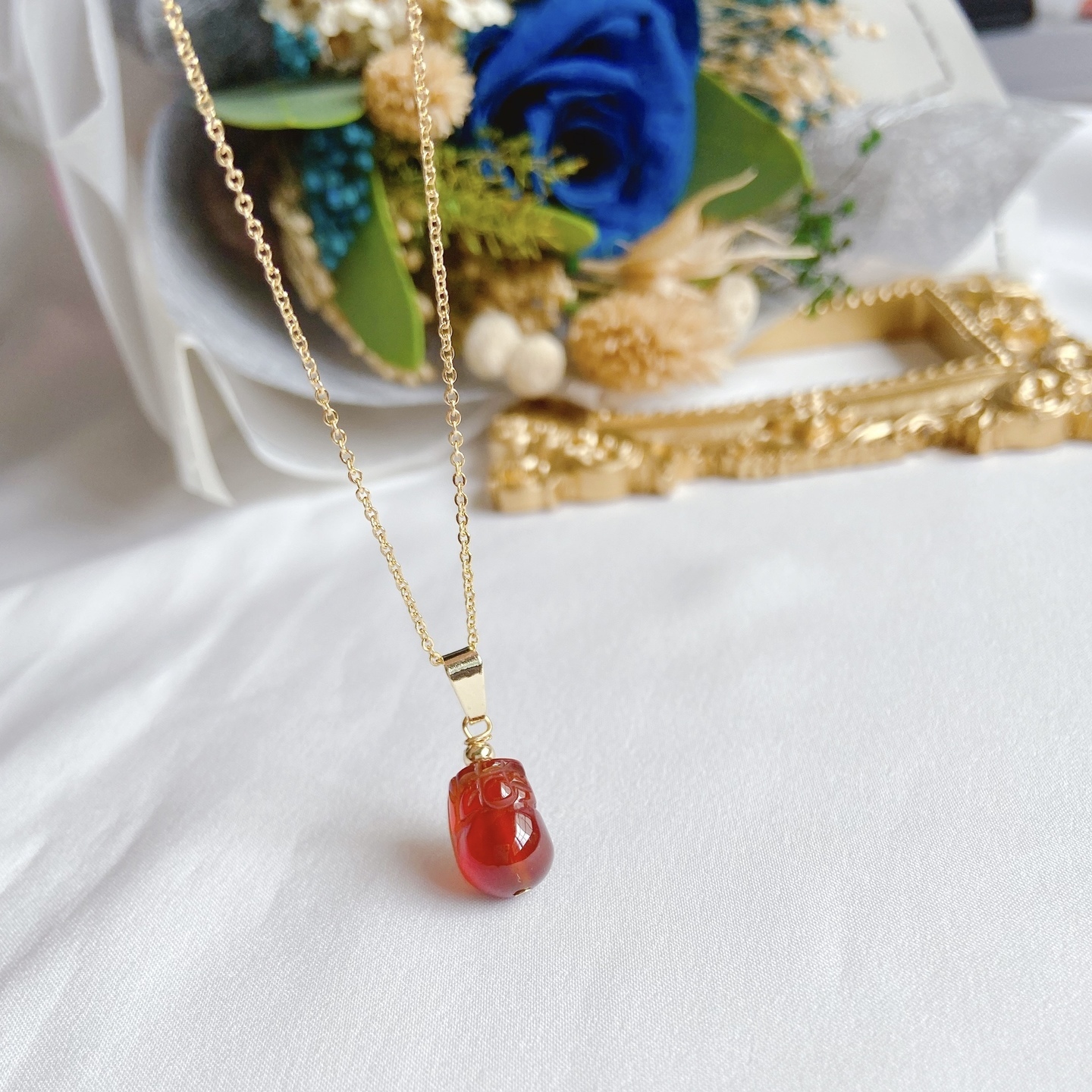 Pixiu Necklace Red Garnet
