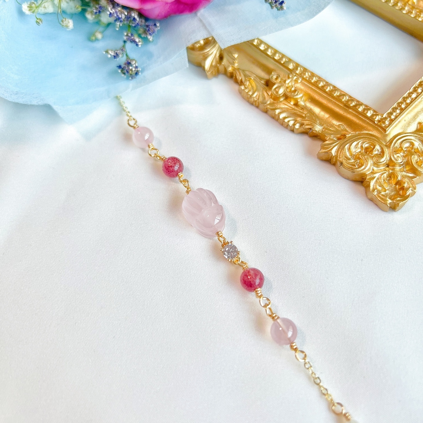 Rose Quartz Nine Tailed Fox + Strawberry Quartz + Rose Quartz