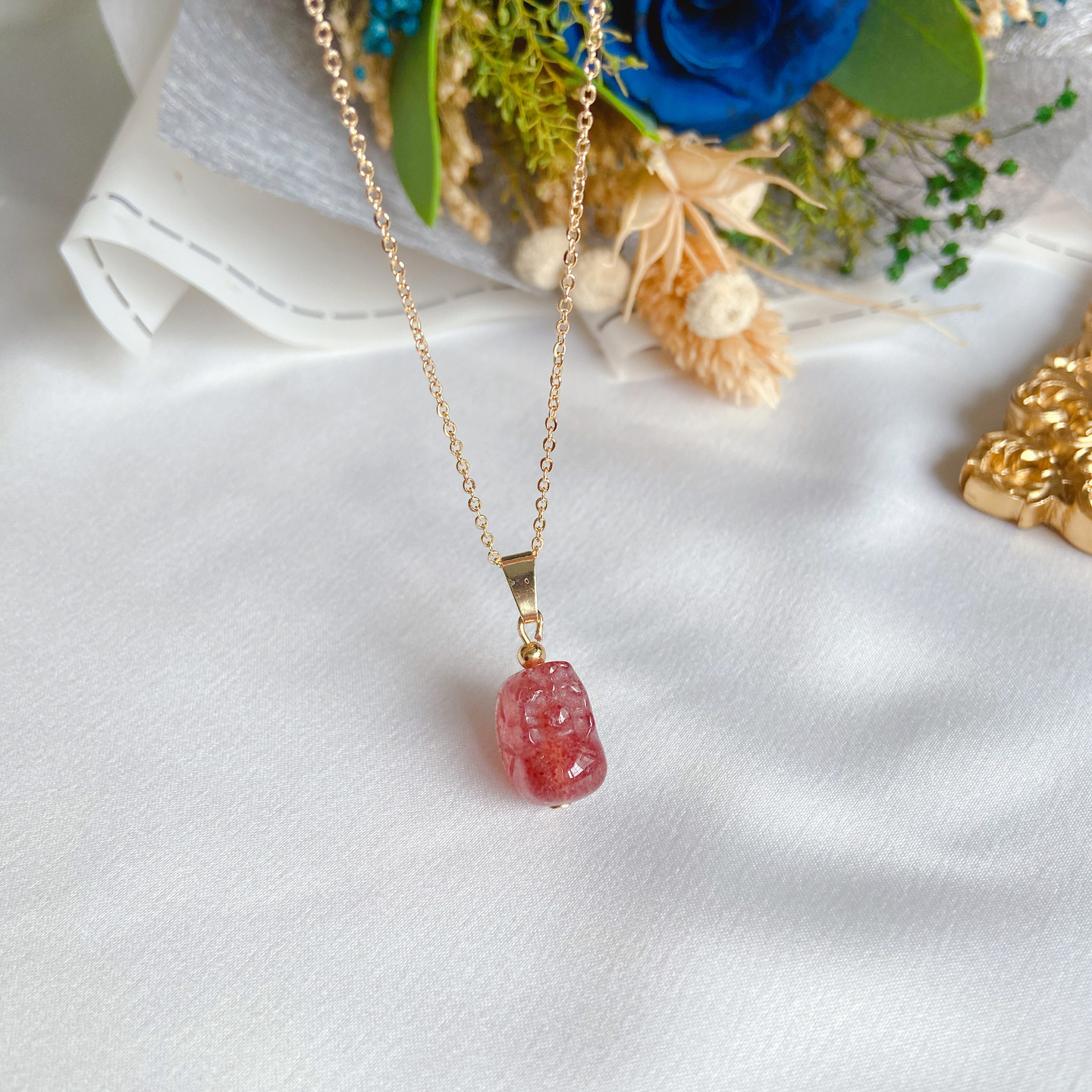 Pixiu Necklace Strawberry Quartz