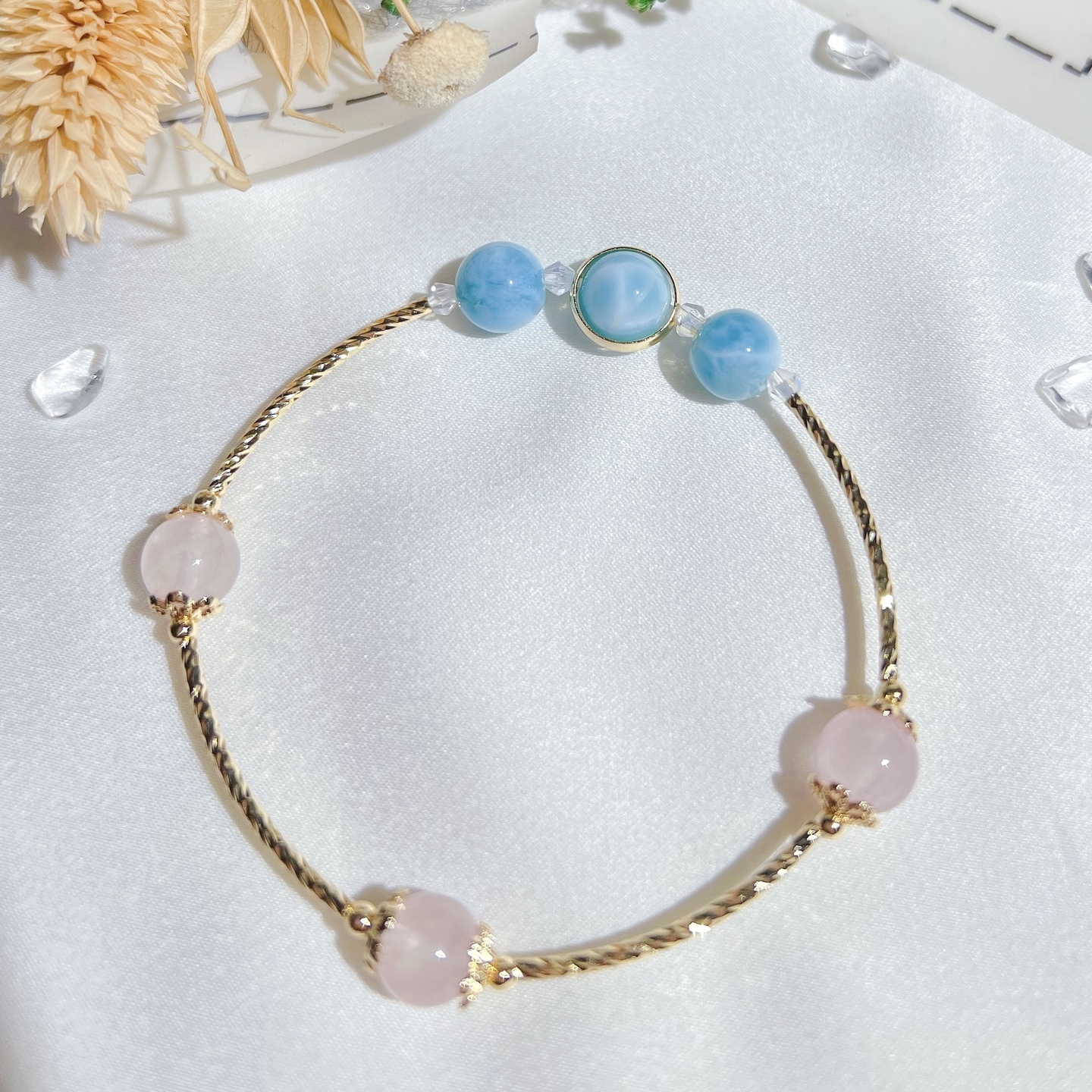 High Quality Larimar + Rose Quartz